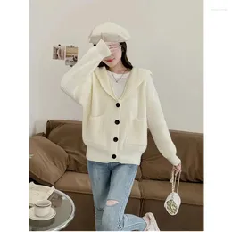 Women's Knits Autumer Winter Knitted Cardigan Long Sleeve Hoodies Pockets Single Breasted Femeal Sweater Knit Coat Casual Women Clothing