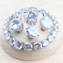 Sets Bridal Jewellery Sets 925 Silver Rings Pendant Weddinng Jewellery Necklace Bracelets White Zircon Earrings For Costume Women Set