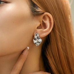 Stud Earrings Real 925 Sterling Silver Irregular Geometric For Women Light Luxury Fine Jewellery Minimalist Accessories