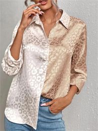 Women's Blouses Leopard Print Shirts Women Turn Down Collar Long Sleeve Button Up Sized 2024 Office Ladies Casual Tops