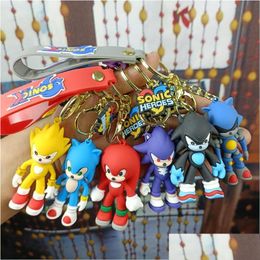 Decompression Toy Cute Cartoon Sonic Doll Pendant Keychain Holder Key Chain Car Keyring Mobile Phone Bag Hanging Jewellery Accesso Dro Dhhel