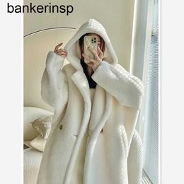 Camel Fur Maxmaras Coat Teddy Same Quality Cashmere Winter new thickened teddy bear white hooded coat for women medium length Maillard faux fur coat for women