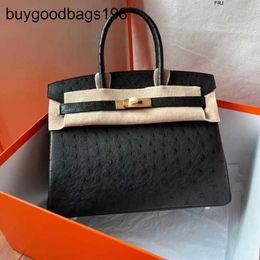 Ostrich Handbags 2024 New Highquality Fullhand Sewing Wax Line Leather Bag Trend Allsteel Hardware Handbag Have Logo 5PN4