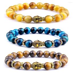 Strand Buddha Tiger Eye Stone Bead Bracelet Head Charm Bracelets For Women Men Yoga Meditation Natural Bangles