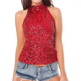 Women's Blouses Top Sequin Off Shoulder Sleeveless Halter Neck Slim Fit Pullover Stage Performance Club Dance Tank Vest Clothes For Women