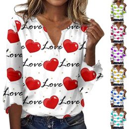 Women's T Shirts Tops Loose Casual V-Neck Valentine's Day Printed Flared Seven Sleeve T-Shirt Slim-Type Outdoor Shirt Ropa De Mujer