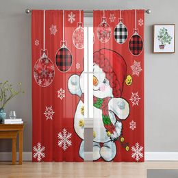 Curtain Christmas Red Snowman Snowflake Lantern Winter Voile Sheer Curtains Living Room Tle Window Bedroom Drapes Home Decor Drop De Dhmsc