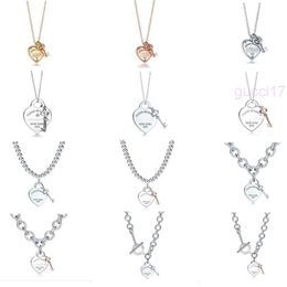 Luxury Designe Popular S925 Sterling Silver Key Gold Plated Diamond Necklace Popular Love Pendant Collar Chain with Box AN4U