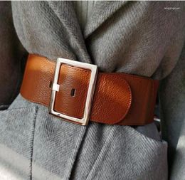 Belts Women's Runway Fashion Genuine Leather Elastic Cummerbunds Female Dress Corsets Waistband Decoration Wide Belt R1585