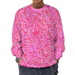 Men's Hoodies Pink Leaf Streetwear Sweatshirts Autumn Leaves Print Y2k Cute Men Oversize Loose Custom O Neck Hoodie