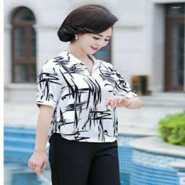 Women's Blouses Middle-Aged Summer Shirt Korean Version Loose Large Size Mother's Chiffon Wide Striped Pullover DD6614