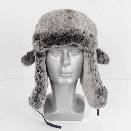New Men Outdoor Super Warm Rex Rabbit Fur Bomber Hats Natural Soft Ear Protection Caps Winter Fur Hat 230920