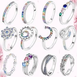 Cluster Rings Original S925 Silver Colourful Zircon Ring Snowflake Fashion Exquisite Jewellery Gift