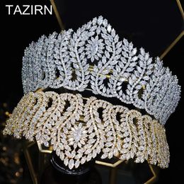 Big Tiaras Zircon Crowns Bridal Wedding Headwear Women Hair Accessories Bridal Diadem For Pageant Party CZ Queen Head Jewelry 240110