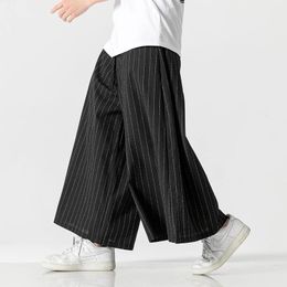 Dress Men Korean Fahions Wide Leg Pants 2023 Mens Black Loose Casual Harem Pants Japanese Streetwear Joggers Striped Retro Pants 5Xl