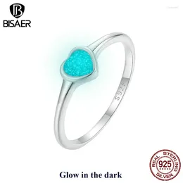 Cluster Rings BISAER 925 Sterling Silver Luminous Heart Ring Promise Band Plated Platinum For Romantic Women Party Fine Jewelry Gift ECR989