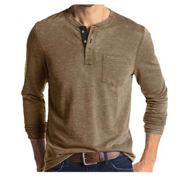 Amazon European and American Men's Long Sleeved Round Neck T-shirt Men's Bottom Shirt for Foreign Trade Men's T-shirt Henry Collar Top