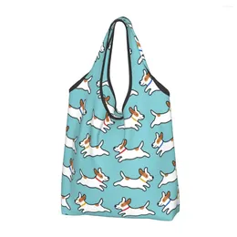 Shopping Bags Kawaii Cute Jack Russell Terrier Running Dog Tote Portable Groceries Shoulder Shopper Bag