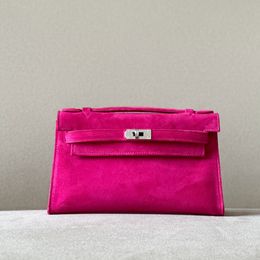 Designer handbags bag 22cm crossbody 10A mirror quality Outer Stitching Brand total Handmade chamois Fuchsia Classic Large Capacity Limited edition suede with box