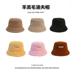 Berets Hat Female Autumn And Winter Wild Cute Bucket Men's Trendy Outdoor Street Warm Plush Furry Lamb Fur Fisherman