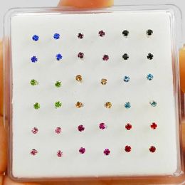 Jewellery 36pcs/pack 925 Sterling Silver Mixcolor 2mm Crystal Nose Stud Piercing Nose Pin bone Jewellery