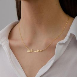 Necklaces Custom Handwritten Signature Personalized Name Necklace For Women 100% 925 Sterling Silver Plated Real 18K Gold Jewelry