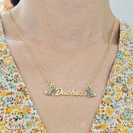 Necklaces DODOAI Customised Fashion Stainless Steel Name Necklace Engraving Butterflies Nameplate Choker Personalised Letter Jewellery Gifts