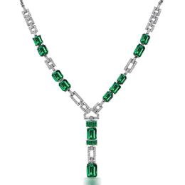 Necklaces Exquisite Vintage Square Cut Emerald Pendant Necklace Personalised Long Choker Sweater Necklaces 925 Silver Colour Jewellery