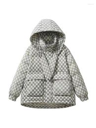 Women's Trench Coats Eotvotee Plaid Down Jacket For Women Fall Winter Coat 2024 Korean Fashion Parkas With A Hood Oversized Thicken Warm