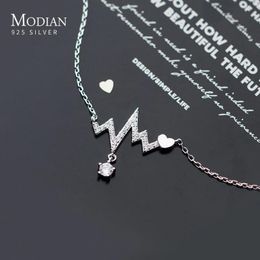 Necklaces Modian Hot Sale 925 Sterling Silve Shiny Zircon Romantic Geometric Heartbeat Pendant Necklace for Women Fine Jewellery 2020 Dsign