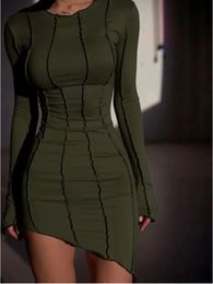 JULISSA MO Sexy Solid Patchwork O Neck Mini Dres Autumn Bodycon Long Sleeve Slim Fit Elegant Party Club Vestido 240111