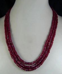 Halsketten Natürliche 2x4mm natürliche Rubin facettierte Perlen Halskette 3 Strang 17"19"AAA+