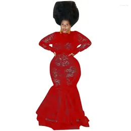 Ethnic Clothing African Wedding Party Dresses For Women Traditional Long Sleeve O-neck Black White Red Lace Evening Maxi Dress Africa