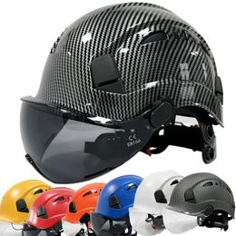 Carbon Fibre Pattern Hard Hats with Visor Construction Safety Helmets for Men Adjustable Vent Bicycle Outdoor Workwear Hardhats