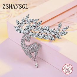 Jewellery Women Fashion Luxury 925 Sterling Silver Shiny Crystal CZ Cute Deer Reindeer Brooch For Lady Party Brooches Pins Gift Jewellery