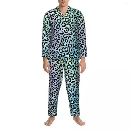 Men's Sleepwear Leopard Design Pajama Set Spring Animal Print Romantic Room Couple 2 Piece Loose Oversized Home Suit Gift