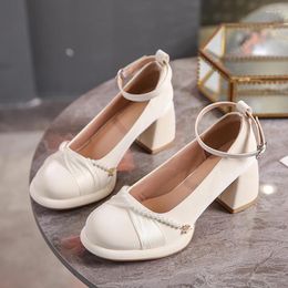 Dress Shoes String Bead Mary Janes Women Summer Elegant 2024 Designer High Heels Luxury Chunky Pumps Mujer Zapatos