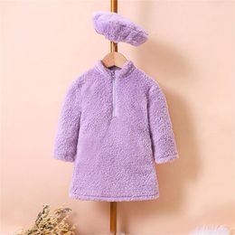 Girl Dresses Sweater Pencil Dress Kids Toddler Baby Girls Spring Winter Solid Hairy Plush Long Sleeve Hat