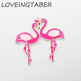 Pendants Newest 43mm*42mm 10pcs/lot All Enamel Lovers Flamingo Pendants For Chunky Necklace Jewellery Making