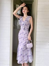 Casual Dresses Ruffles Midi Dress Women Elegant Summer 2024 Fashion Evening Party Lady Vestidos Vintage Floral Female Korean Clothes