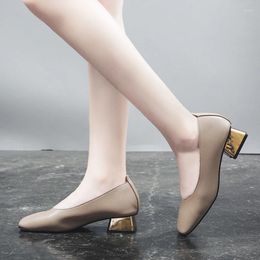 Dress Shoes 2024 Autumn Single Woman Gold Low Heels Loafers Women Leather Grandma Retro Pumps V-Open High Wedges