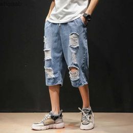 Men's Shorts Plus Size S-5XL Men Denim Shorts Casual Fashion Vintage Summer Blue Slim Loose Distressed Hole Ripped Elastic Jean YQ240111