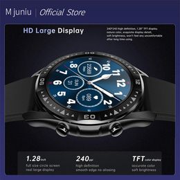 Watches M juniu Smartwatch Men Bluetooth Call Blood Pressure Fitness Bracelet 1.28 inch Relogio Feminino G1 Voice Assistant Sound Record