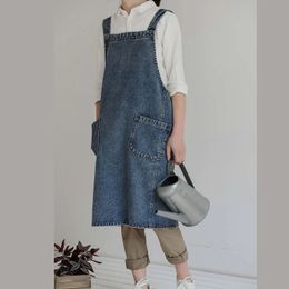 Adults Apron Adjustable Housekeeping Denim Cooking kitchen for Women Men restaurant coffee milk tea shop work clothes 240111