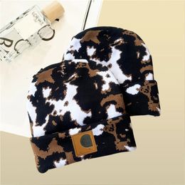 2023 carhart Designer hats Men's women's beanie Milk Leopard winter thermal knit hats knitted wool hat plus velvet cap outdoor Thicker mask Fringe beanies hats x2