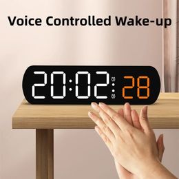 Voice Control Digital Alarm Timer Clock Temperature Dual Alarm Desktop Table Clock Night Mode 12/24H LED Clock Watch Desk Clock 240110