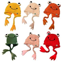 Berets Lovely Beanie Hat Cute For Frog Shape Knitted With Paws Ear Protection Fall Winter Daily Wear Morni