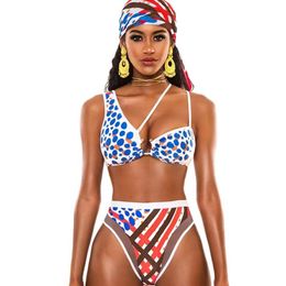 Set 2023 New Sexy Bikini Women High Waist Totem Print One Piece Swimwear Swimsuit Female Beach Bikinis Set Bathing Suit Banadores