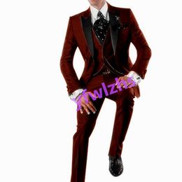 Custom-made Groom Tuxedos One Button Men Peak Lapel Lapel Groomsmen Wedding/Prom/Dinner Man Blazer Jacket Pants Tie Vest m361222211113