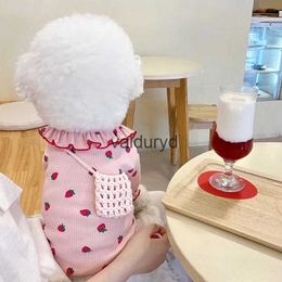 Dog Apparel Pink Strawberry Puppy Vest Thin Lace Pet Clothes Teddy Cosy Summer Dress Fruit Accessoriesvaiduryd